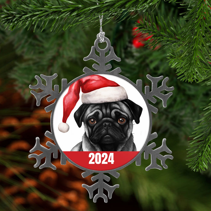 Black Pug 2024 Christmas Pewter Snowflake Ornament