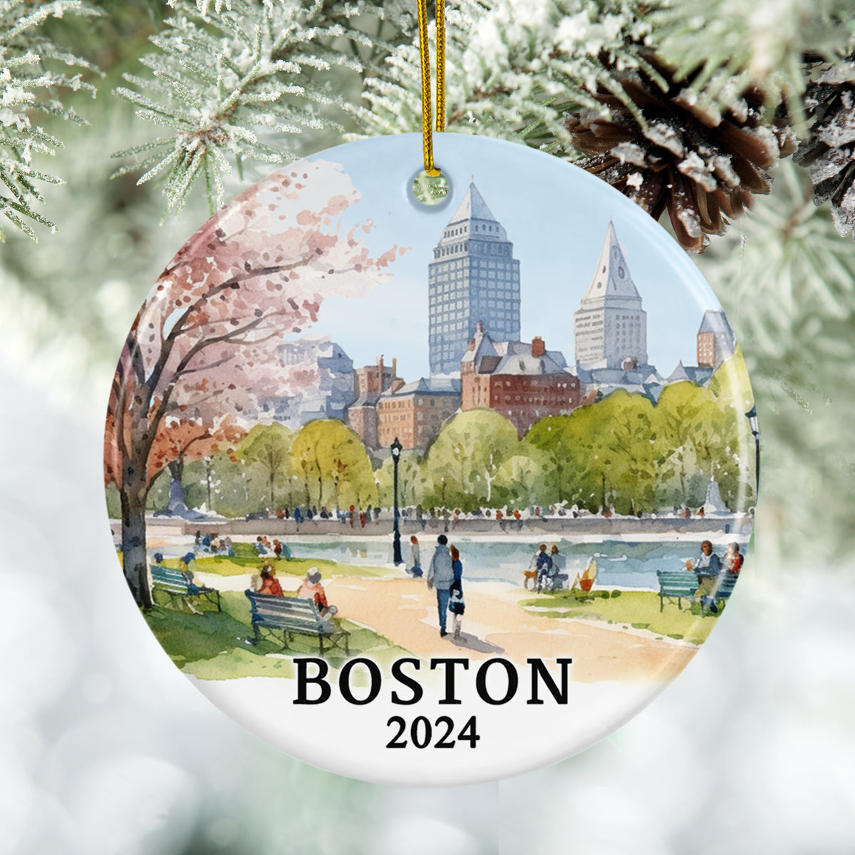 Boston Common Park Ceramic Ornament