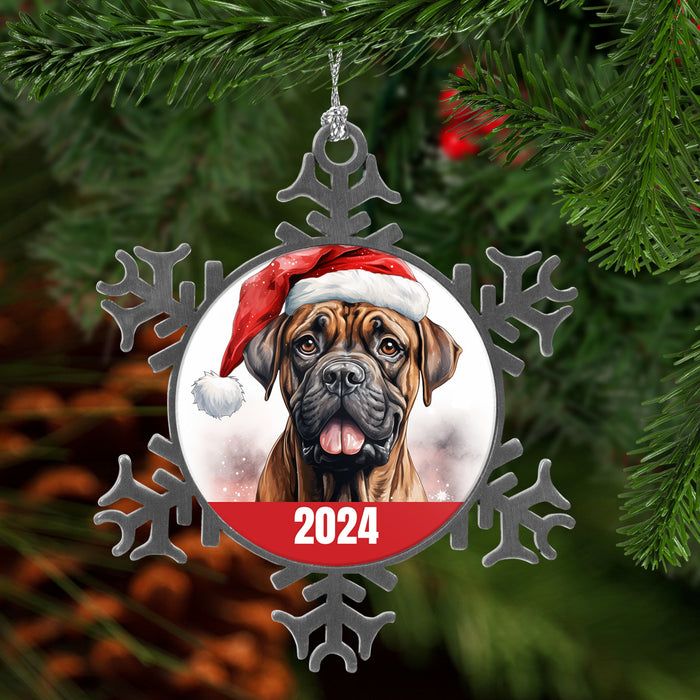 Boxer Christmas Ornament 2024 - Watercolor Style Dog Ornament - Pewter Snowflake Keepsake for Dog Lovers