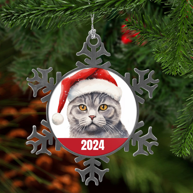 2024 British Shorthair Christmas Ornament, Pewter Snowflake Cat Gift with Free Shipping