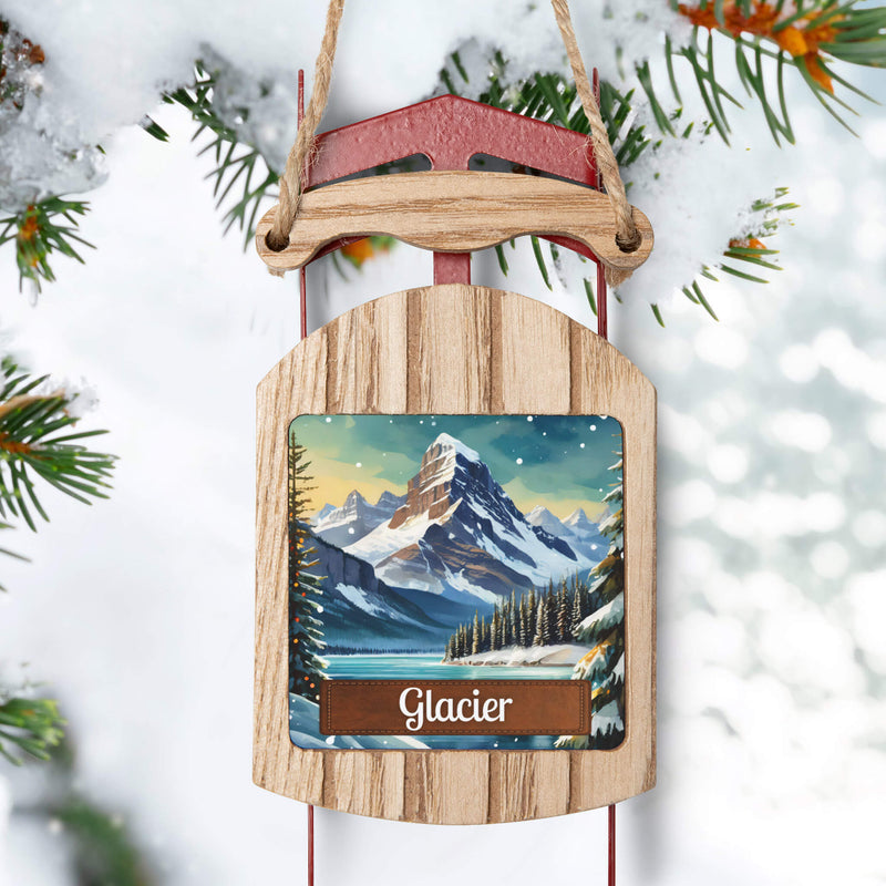 Glacier National Park Christmas Sled Ornament