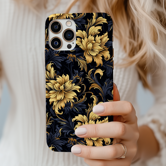 Elegant Gold Floral Phone Case with Free Shipping