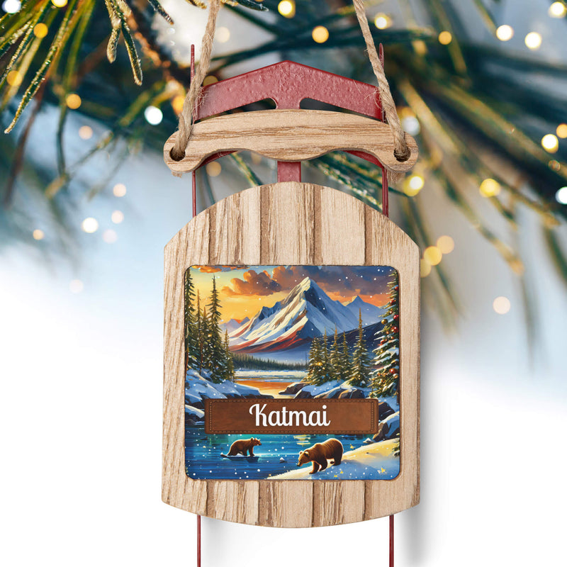 Katmai National Park Christmas Sled Ornament