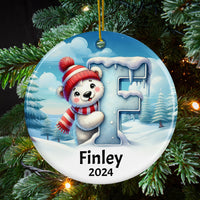 Personalized Name Initial F Kids Christmas Ornament