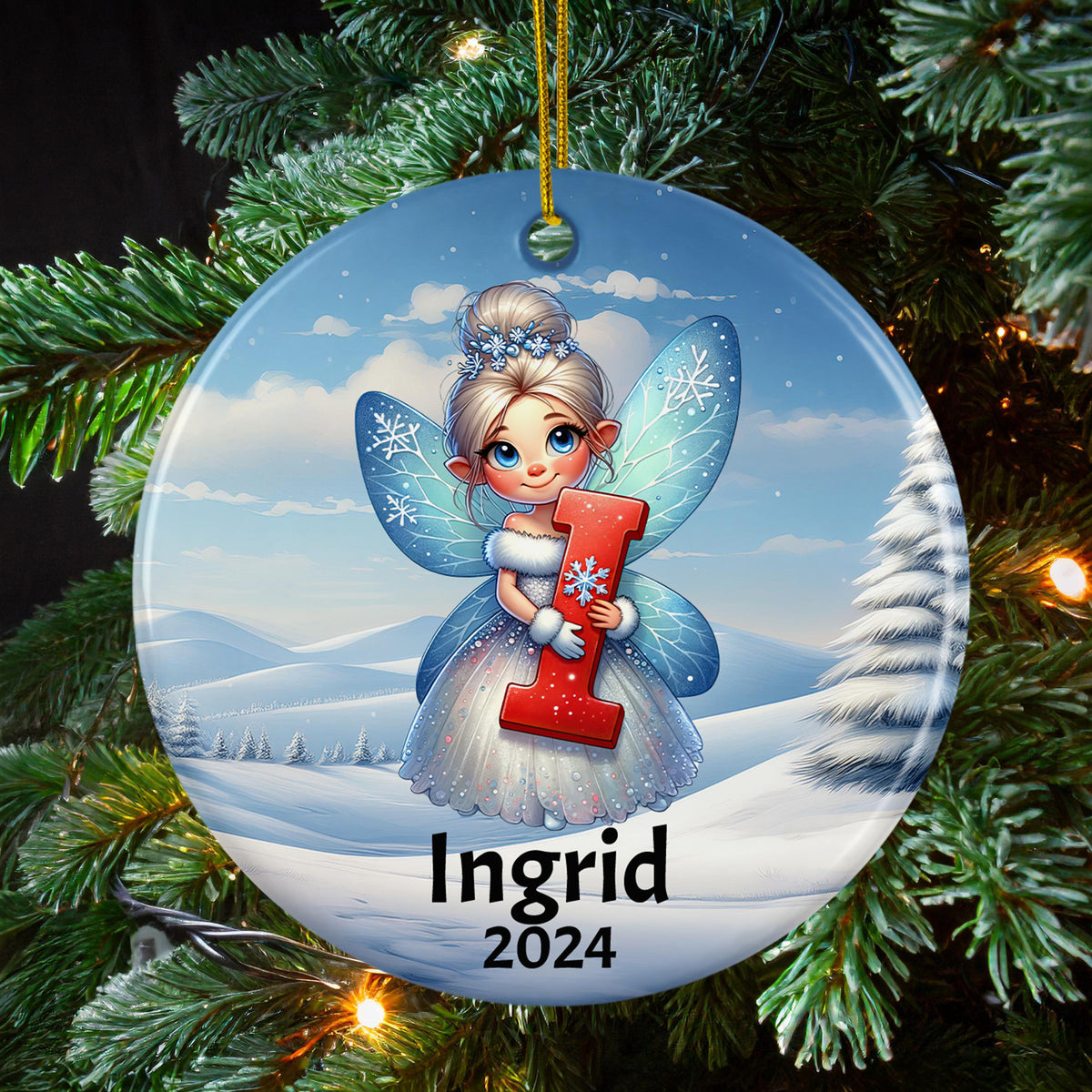 Personalized Name Initial I Kids Christmas Fairy Ornament