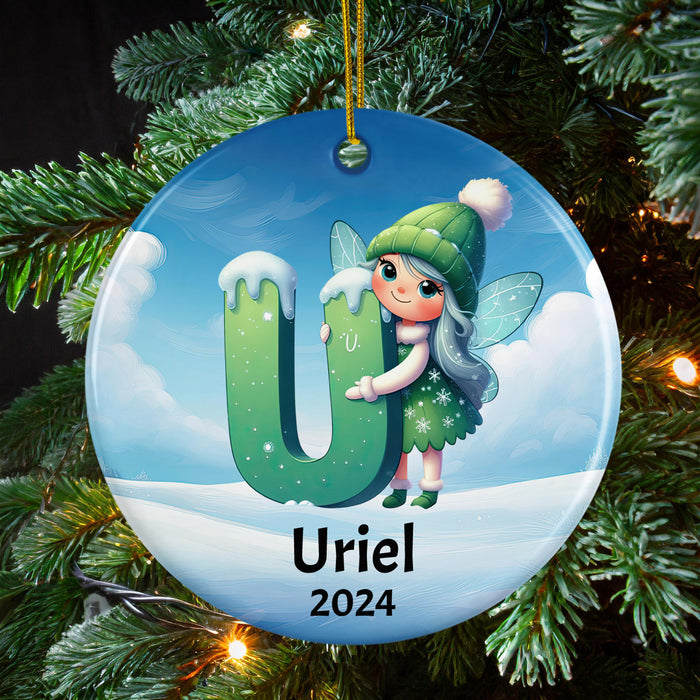 Personalized Name Initial U Kids Christmas Ornament