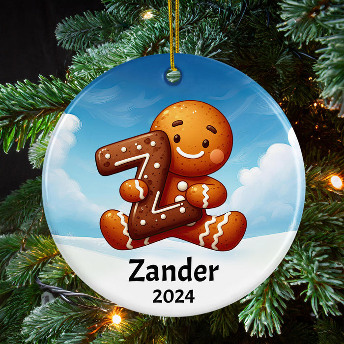 Personalized Name Initial Z Kids Christmas Gingerbread Ornament