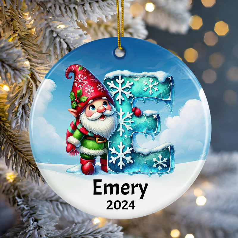 Personalized Name Initial E Kids Elf Christmas Ornament