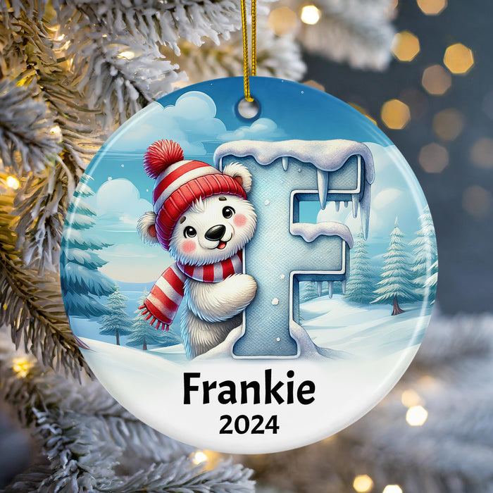 Personalized Name Initial F Kids Christmas Ornament