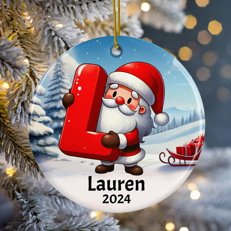 Personalized Name Initial L Kids Santa Christmas Ornament