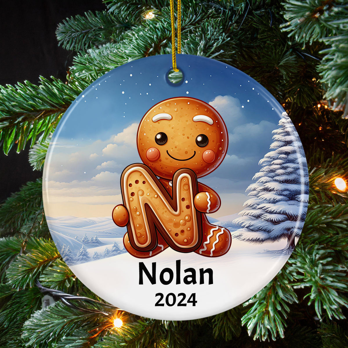 Personalized Name Initial N Kids Christmas Gingerbread Ornament