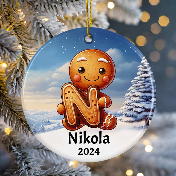 Personalized Name Initial N Kids Christmas Gingerbread Ornament