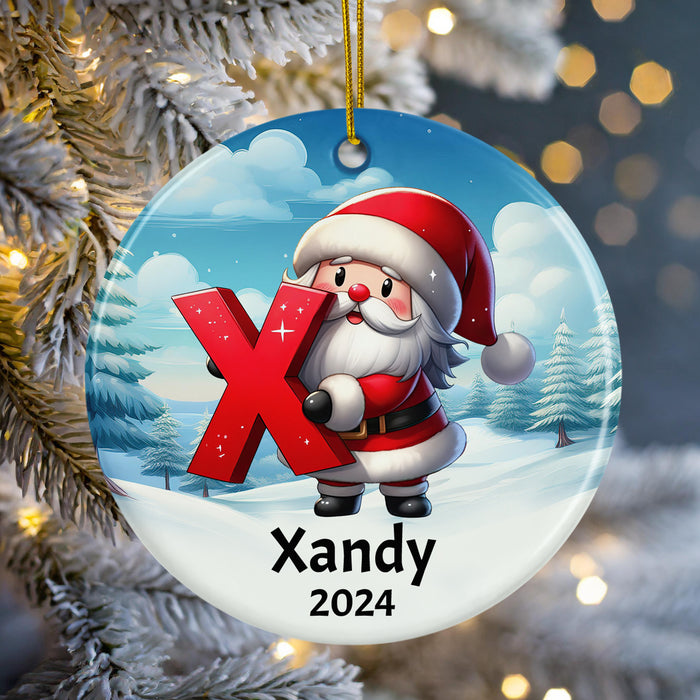 Personalized Name Initial X Kids Santa Christmas Ornament