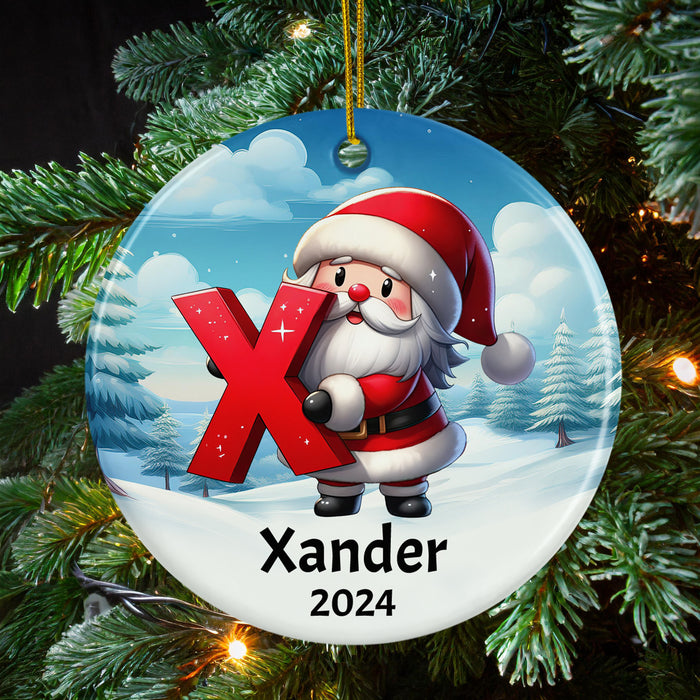 Personalized Name Initial X Kids Santa Christmas Ornament