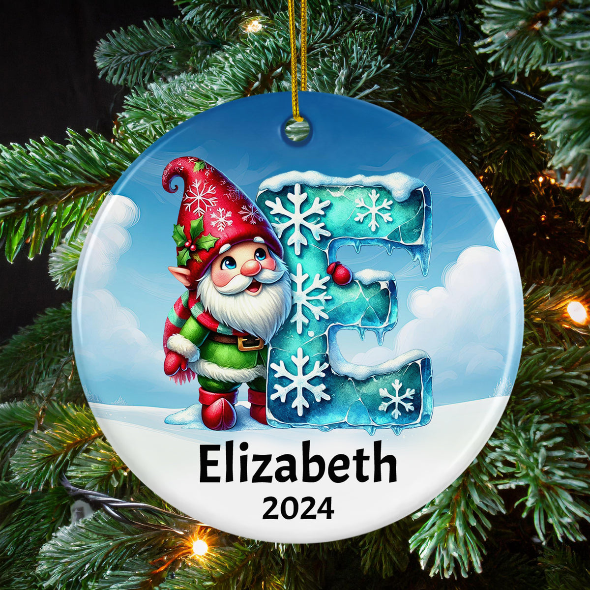 Personalized Name Initial E Kids Elf Christmas Ornament