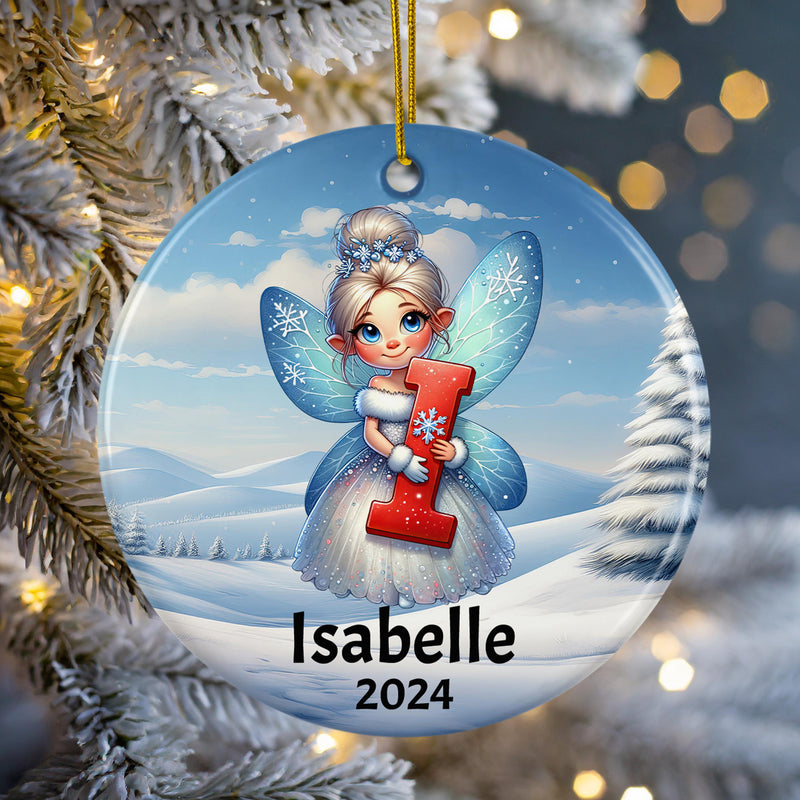 Personalized Name Initial I Kids Christmas Fairy Ornament