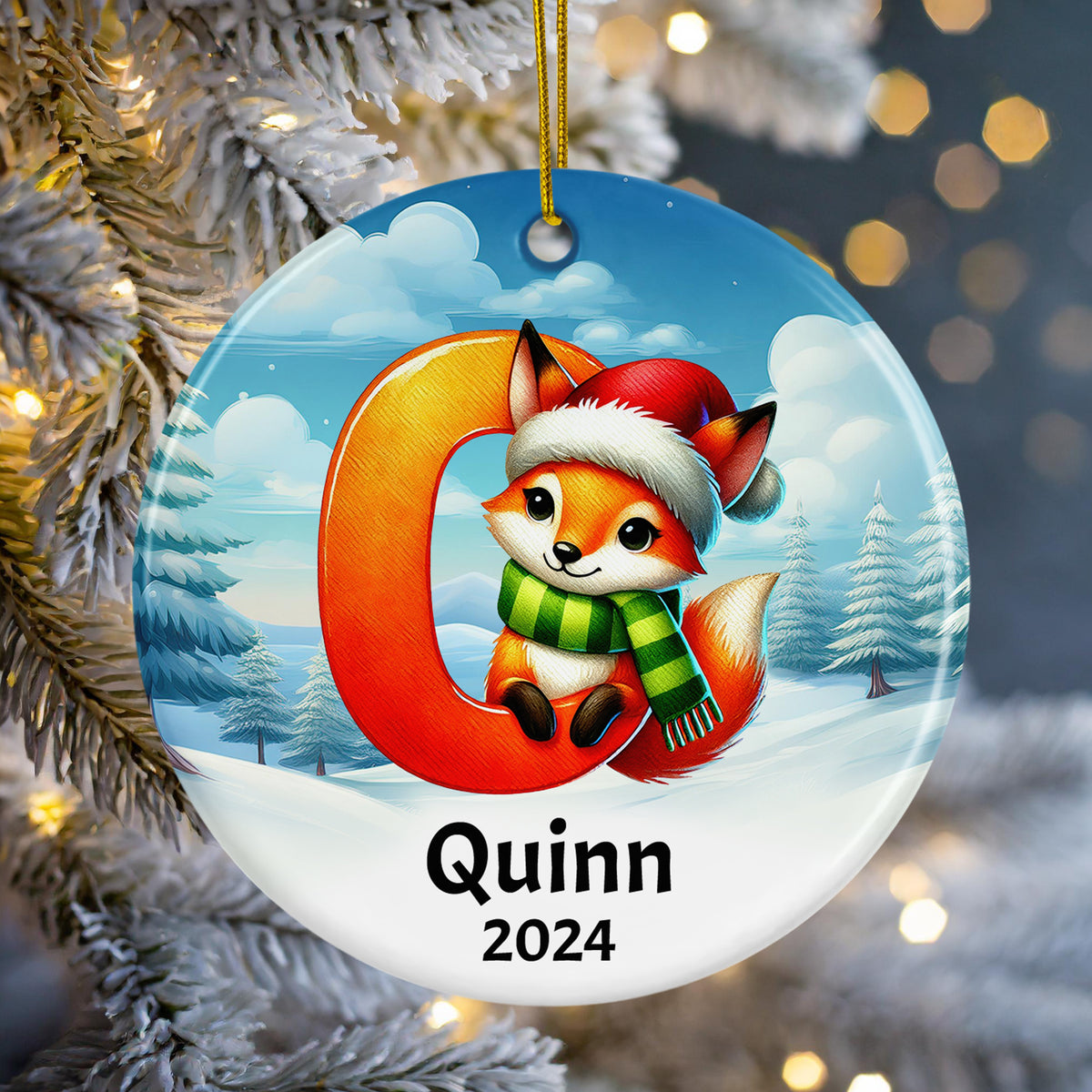 Personalized Name Initial Q Kids Christmas Ornament