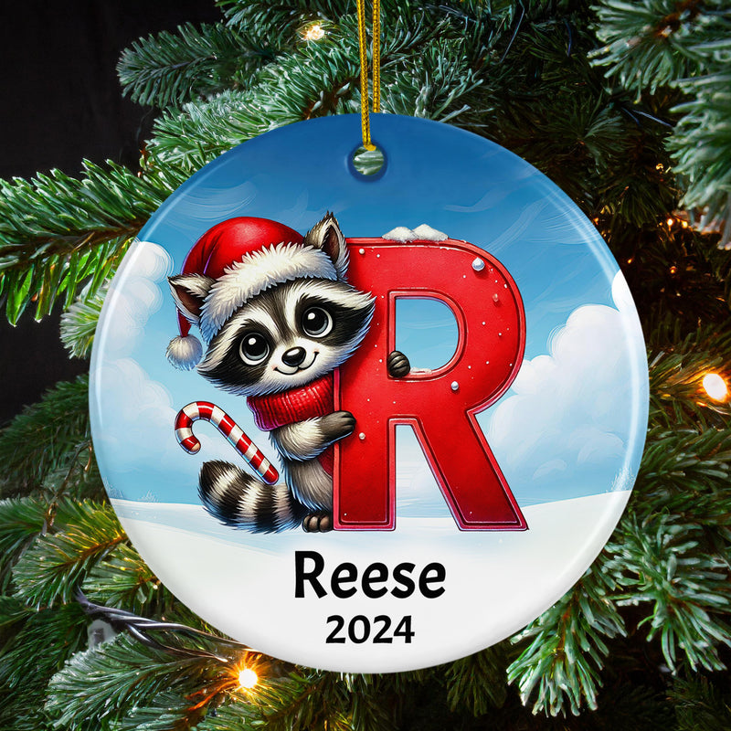 Personalized Name Initial R Kids Christmas Ornament