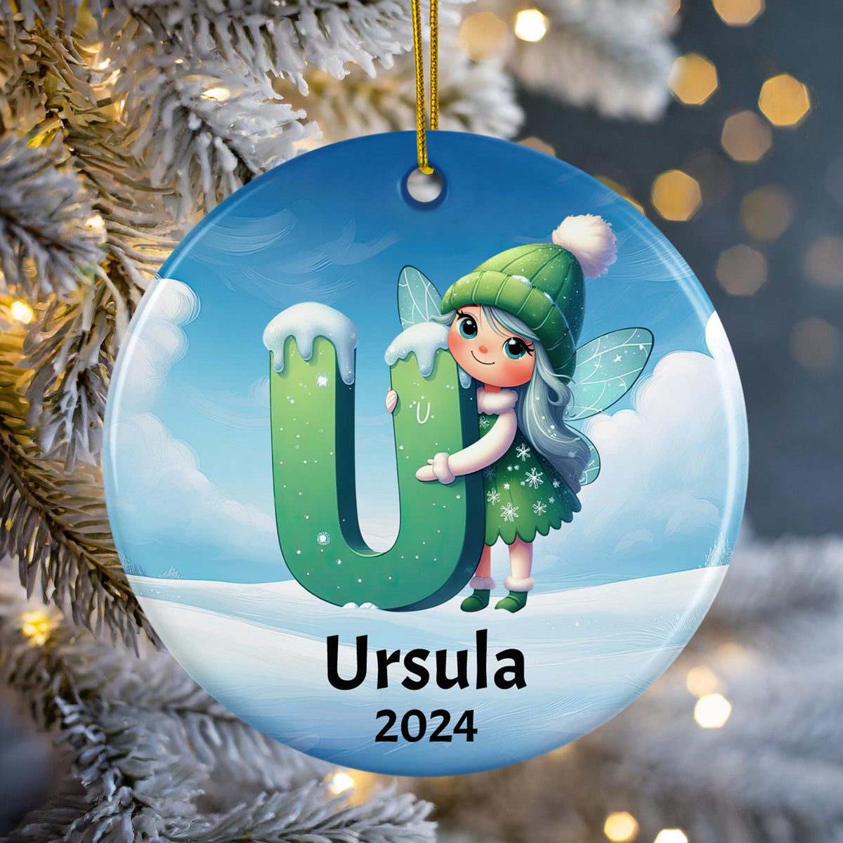 Personalized Name Initial U Kids Christmas Ornament