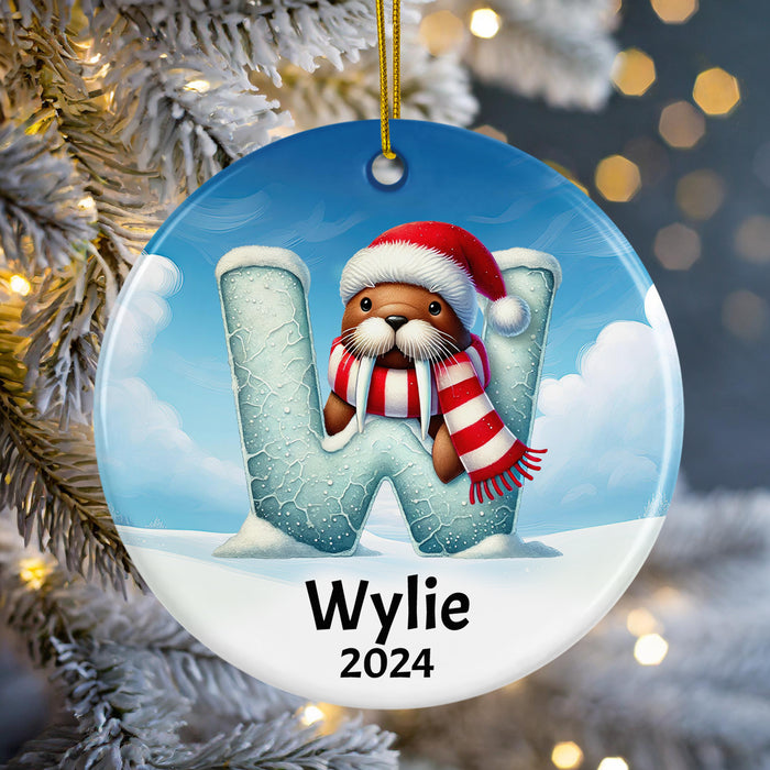 Personalized Name Initial W Kids Christmas Ornament