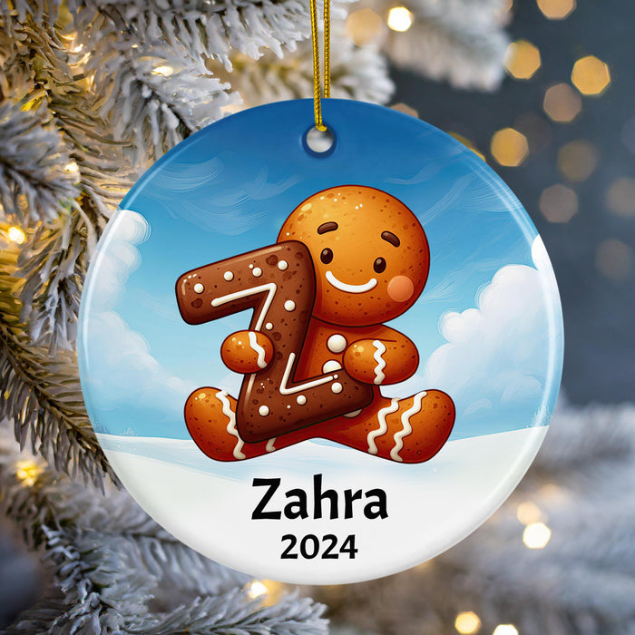 Personalized Name Initial Z Kids Christmas Gingerbread Ornament