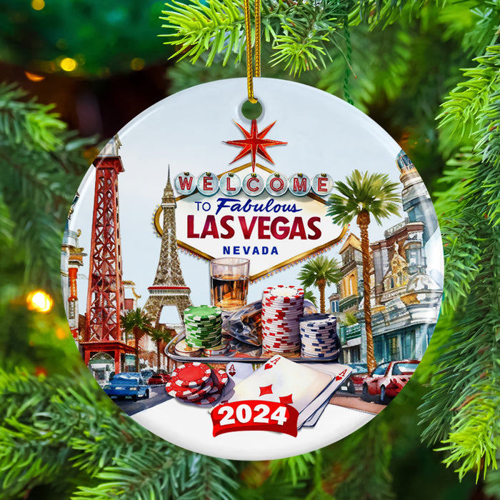 Las Vegas 2024 Christmas Ornament, Las Vegas Strip Souvenir Keepsake Ornament with Free Shipping