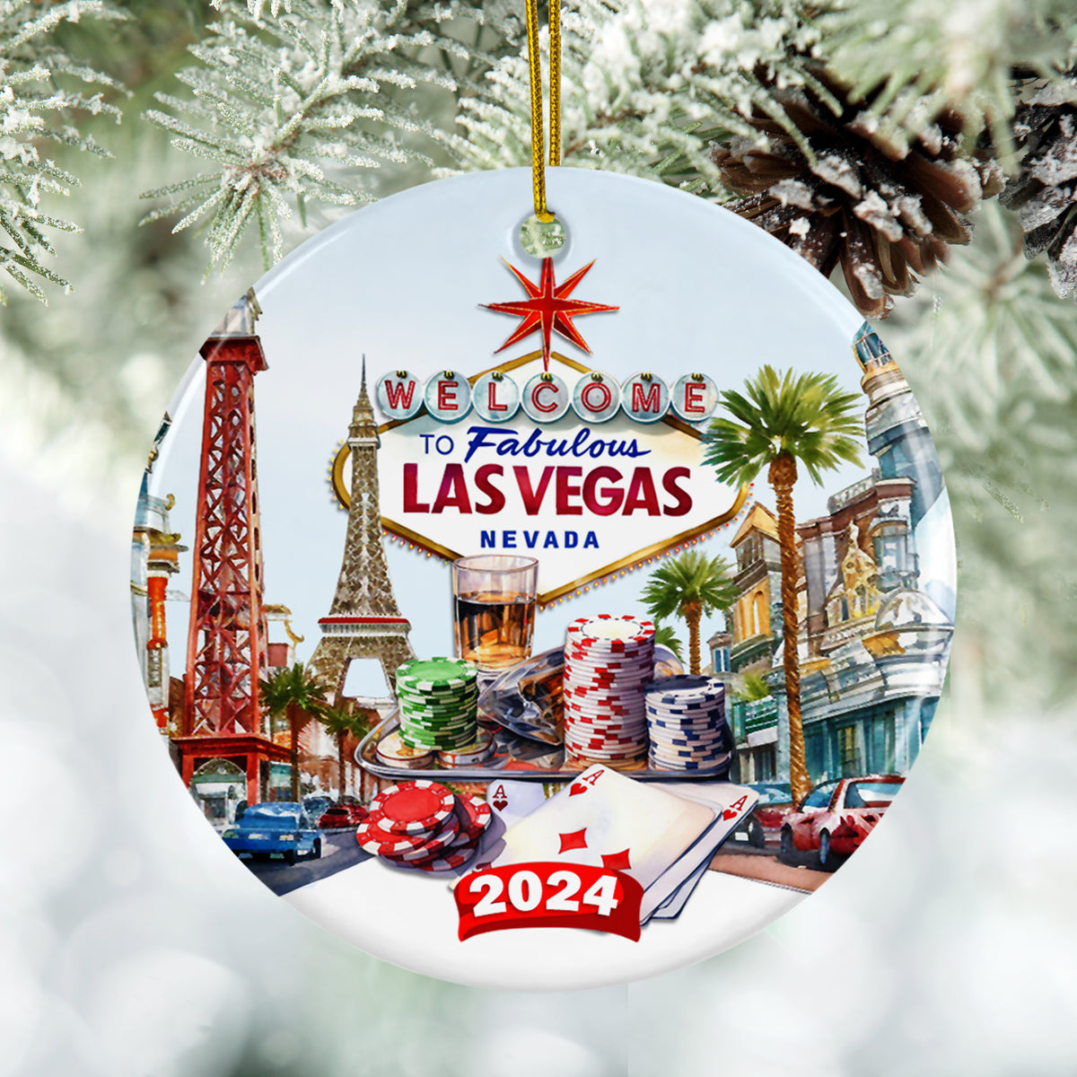 Las Vegas 2024 Christmas Ornament, Las Vegas Strip Souvenir Keepsake Ornament with Free Shipping