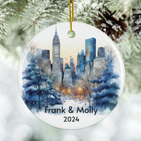 New York City Personalized Winter Scene Ceramic Ornament