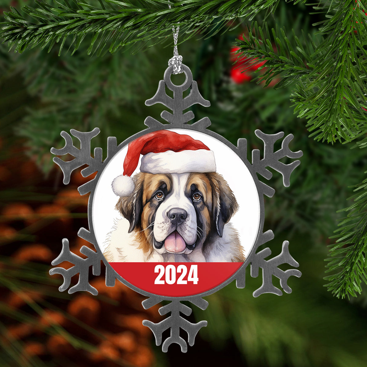 2024 Saint Bernard Christmas Dog Ornament with Gift Box