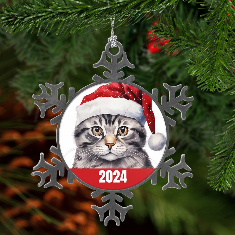 Tabby Cat Christmas Ornament 2024, Snowflake Cat Gift with Free Shipping