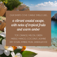 Non-toxic and vegan Diver's Cove candle with a refreshing coastal fragrance, perfect for creating an uplifting atmosphere