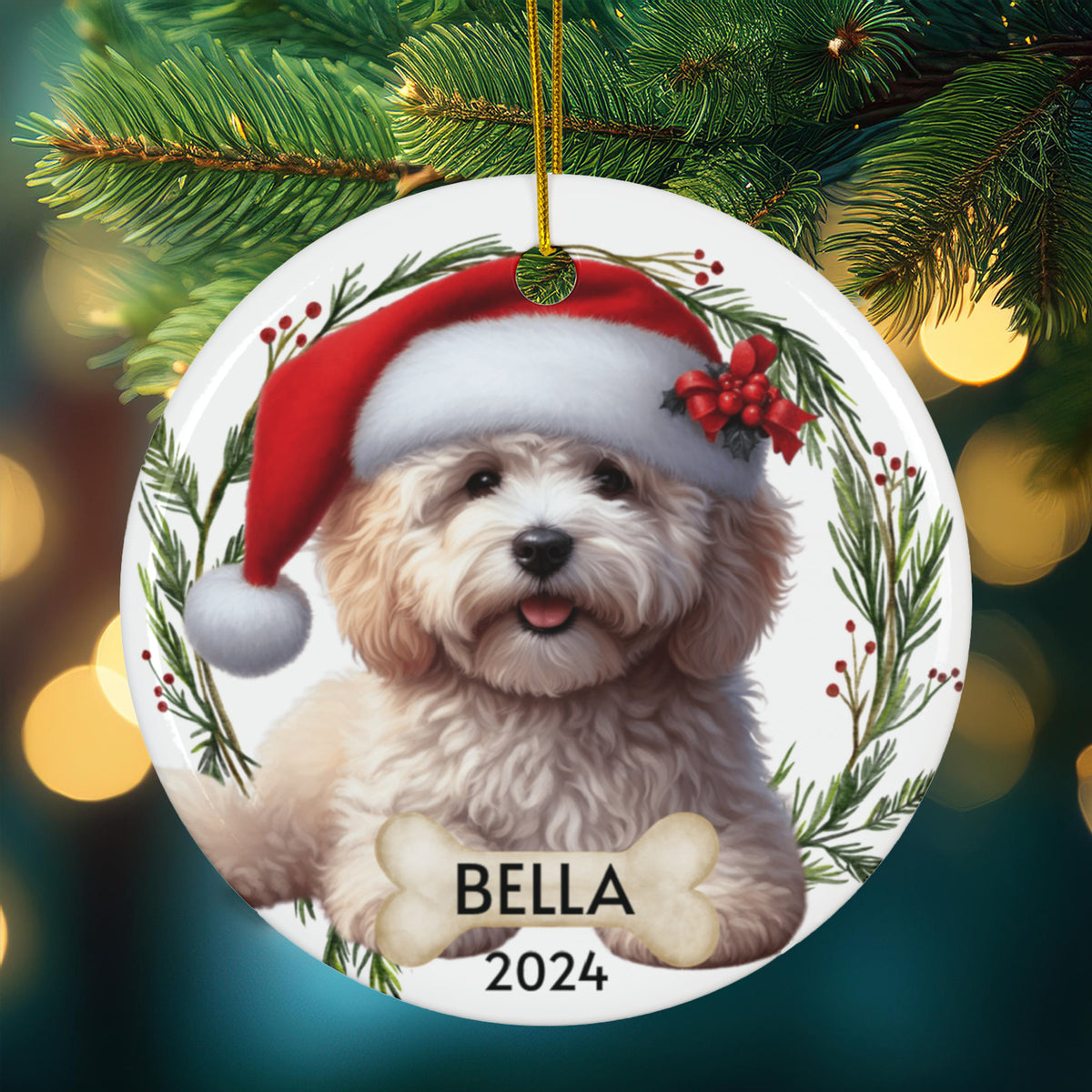 White Cavapoo Christmas Ornament