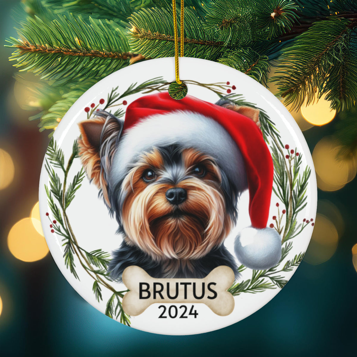 Personalized Yorkie Dog Christmas Ornament